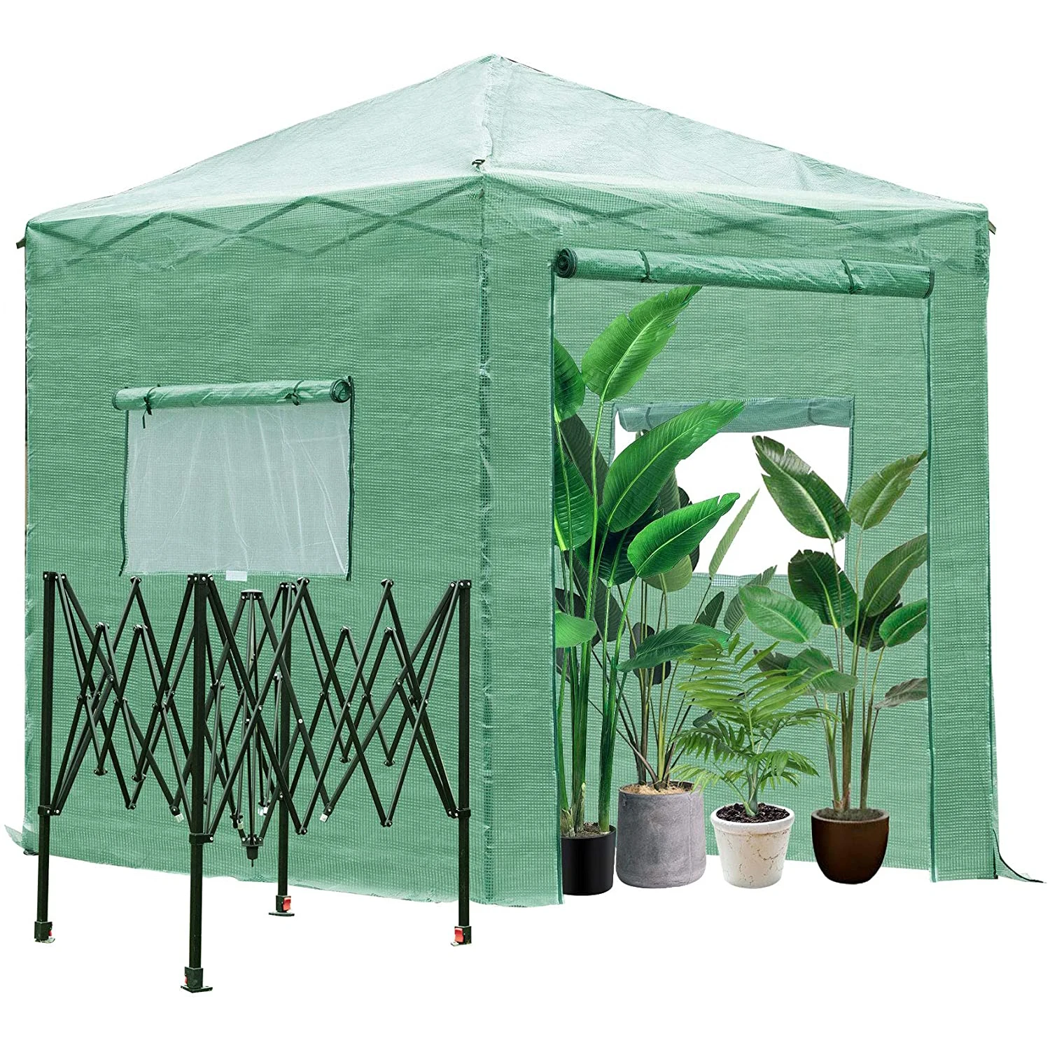 

8x8/8x6Ft Plastic Sprayed Iron Pipe PE Mesh Foldable Greenhouse Shed Green Fine Workmanship Stylish In Look[US-Stock]