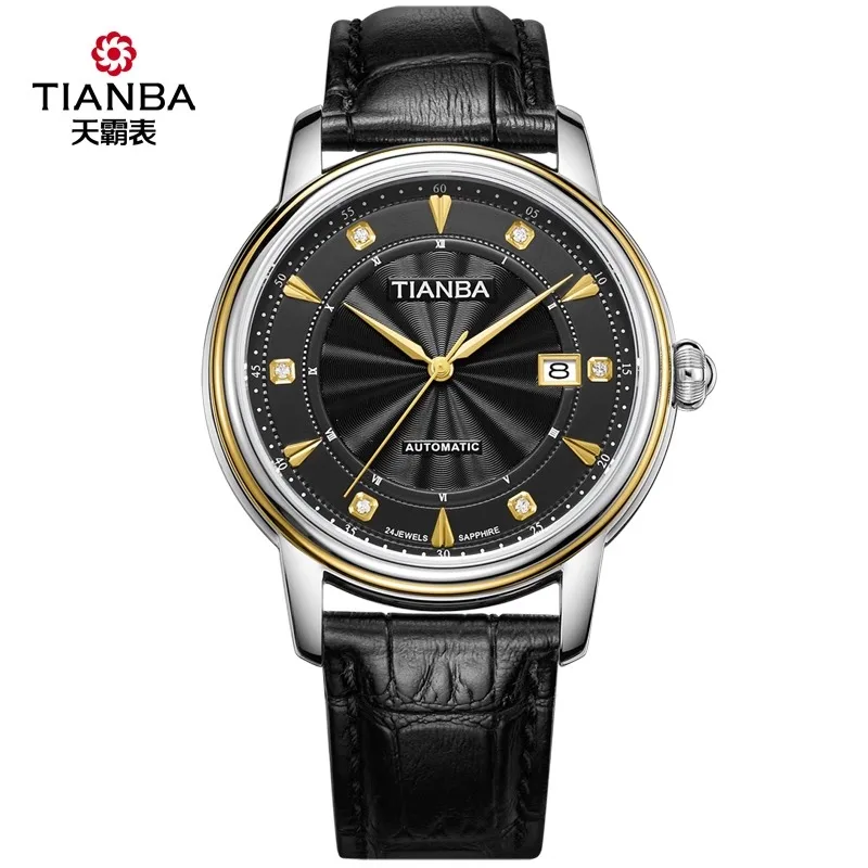 TIANBA Reloj mecánico automático con cinturón para hombre Reloj de pulsera resistente al agua genuino Reloj para hombre TM8007
