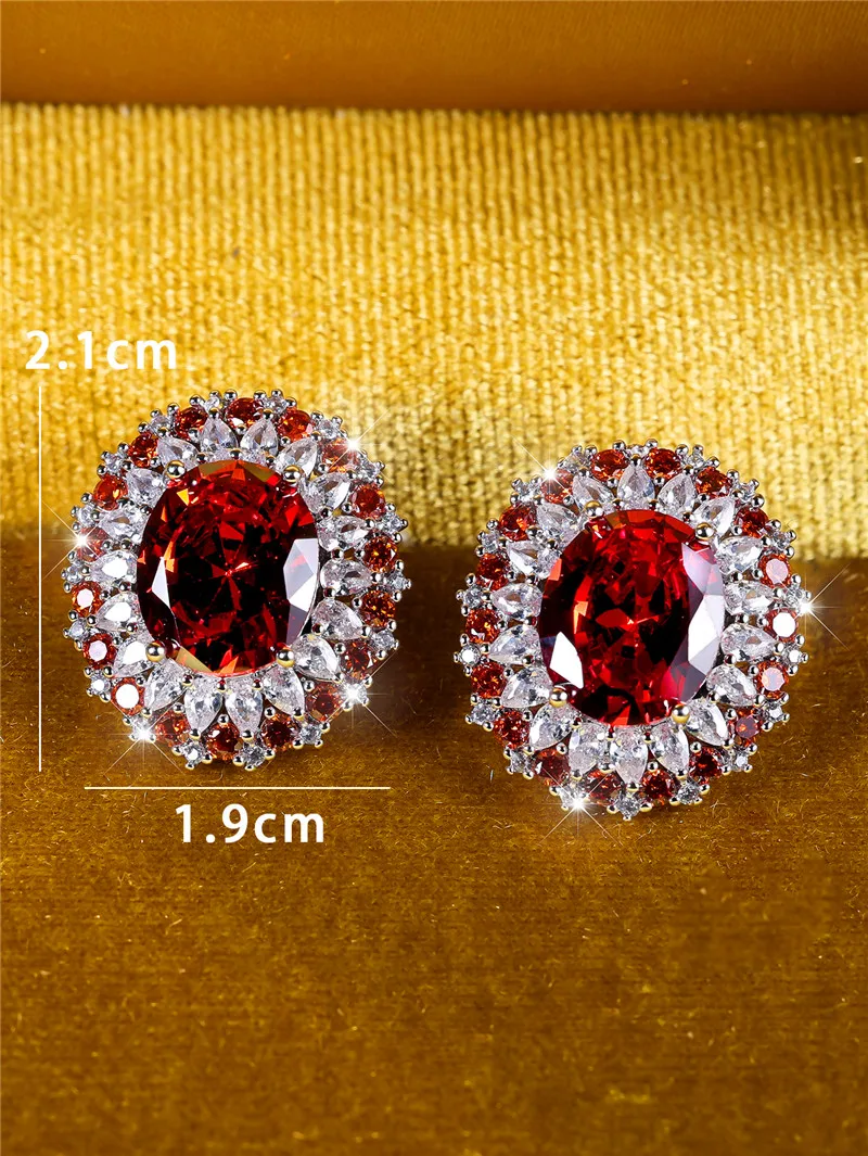 Weibliche Kristall Rot Zirkon Stein Stud Ohrringe Vintage Silber Farbe Hochzeit Schmuck Für Frauen – Detail 2