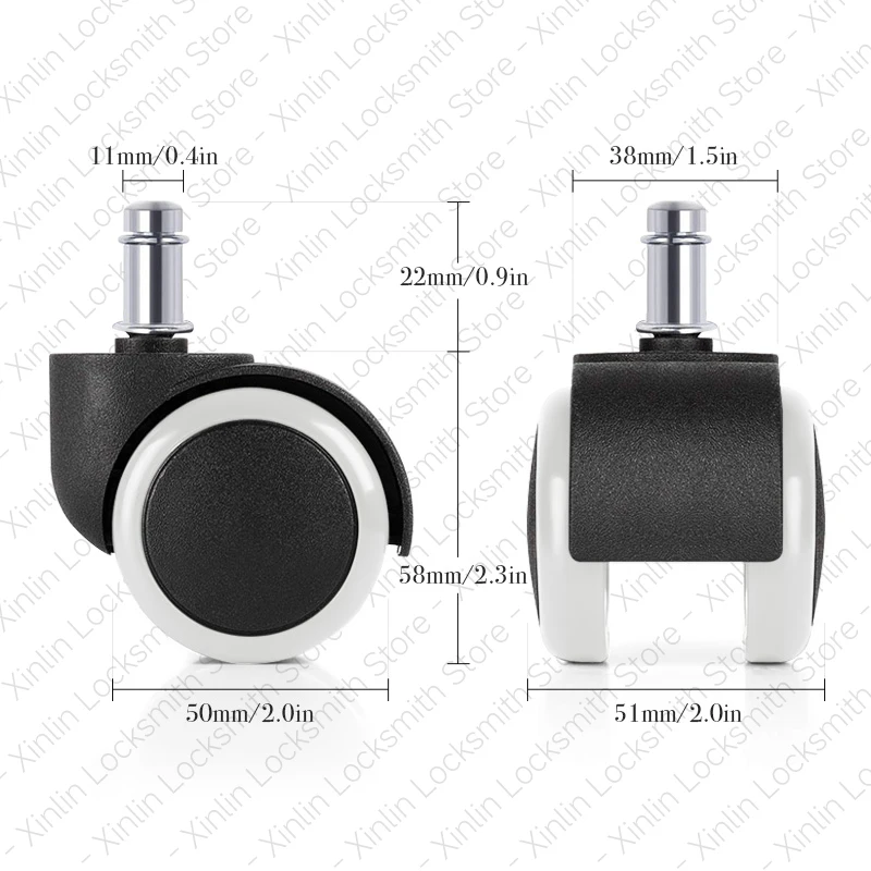 5 Pieces 2 Inch Swivel Office Chair Wheels Universal 360° Rotate Heavy Duty Rubber Furniture Wheel