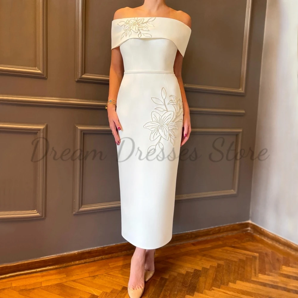 Elegant Off the Shoulder Short Evening Dress Jersey Classic with Belt Straight Women Short-Sleeves Party Custom Made Gowns