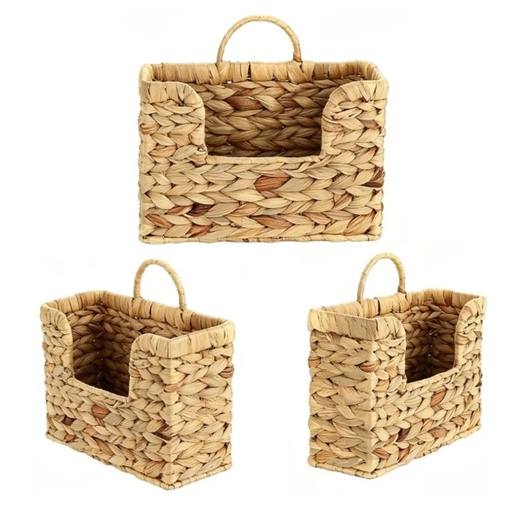 Rustic Wall Pocket Straw Hanging Basket For Home Decoration Handmade Craftsmanship Sustainable Material Vertical Space Saver