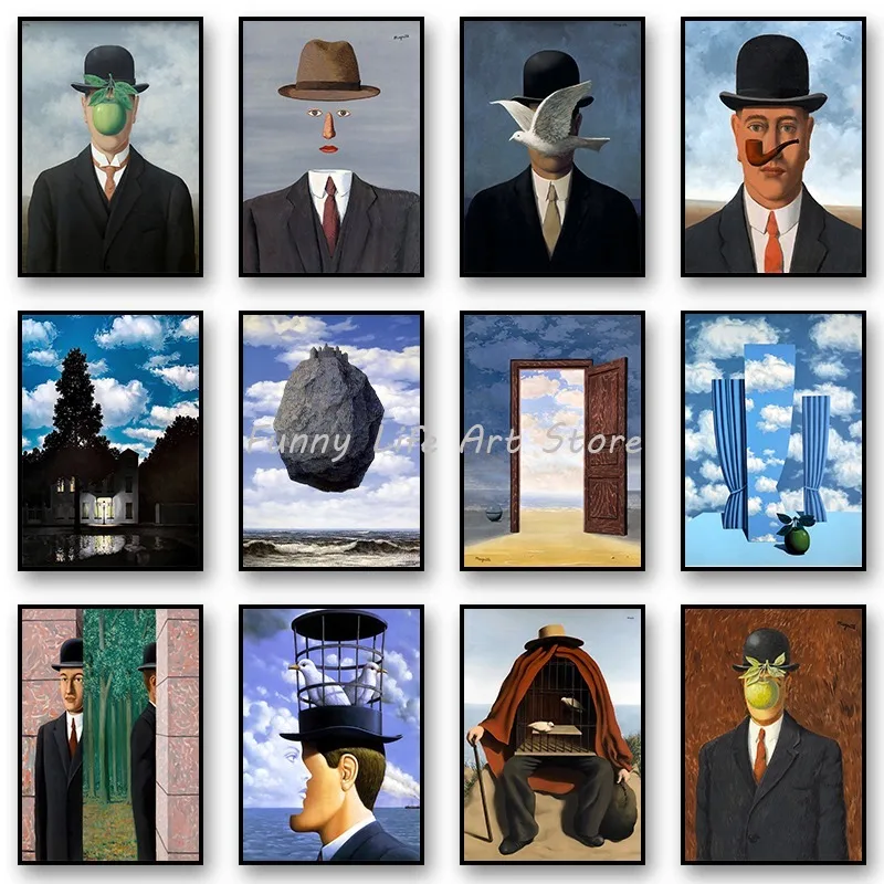 Rene Magritte Surrealism Classic Artwork People Pigeon Poster Prints Canvas Printing Wall Art Picture for Living Room Home Decor