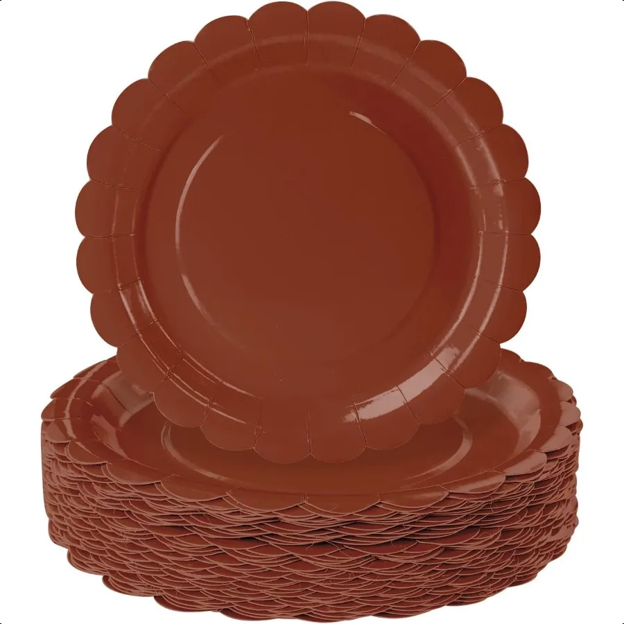 

50 Pieces Brown Paper Plates 9 Inch Brown Scalloped Plates Dinner Plate for Wedding Baby Shower Birthday Party Dert Plate