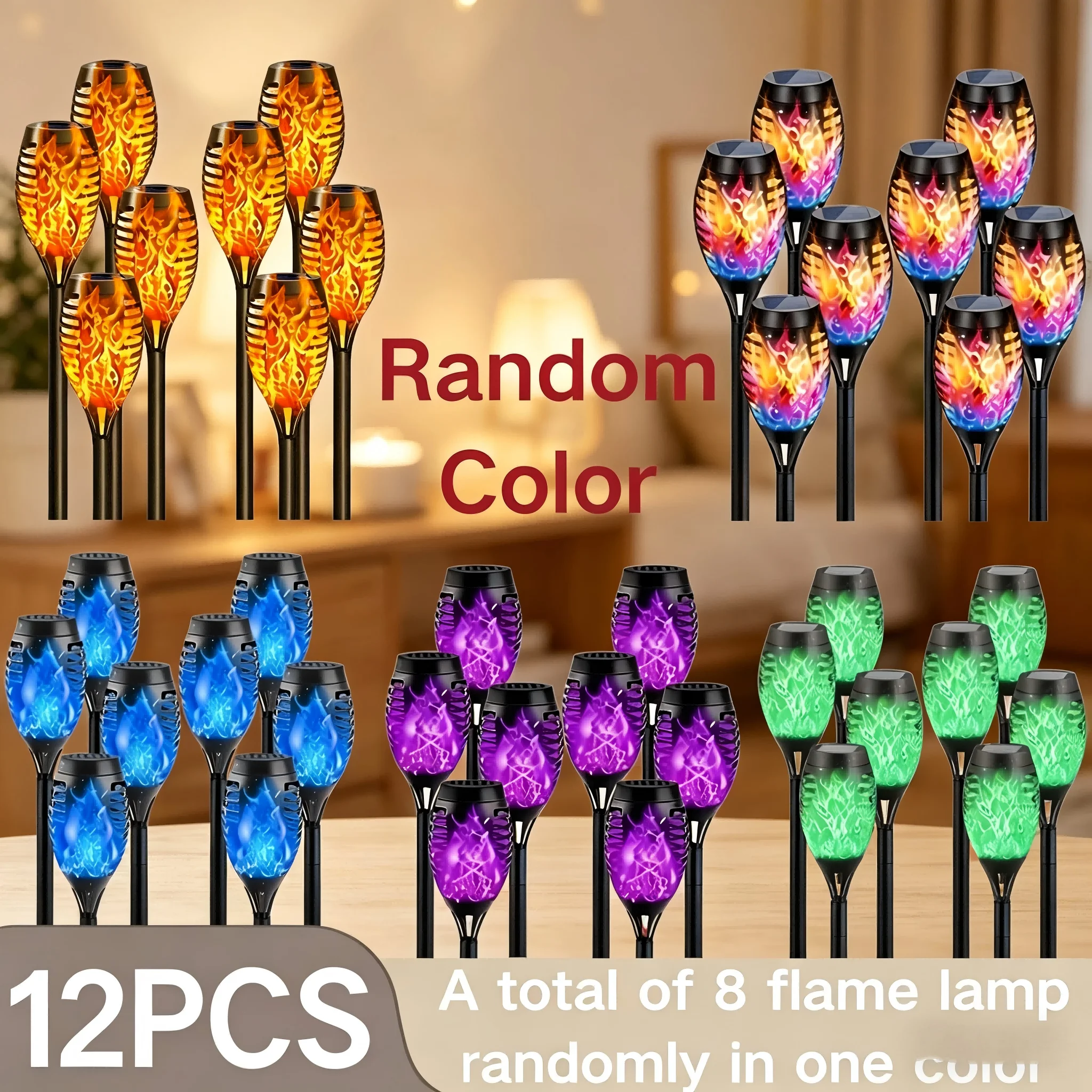OutdoorSolar-powered Lighting Equipment, Automatic Sensor Ground Lighting System, Including 6/12 Sets Of Outdoor Solar Lights, IP65 Protection Rating.DAmbiance Holiday Lights Camping And Party Solar Torch Lights With Flashing Flames Halloween