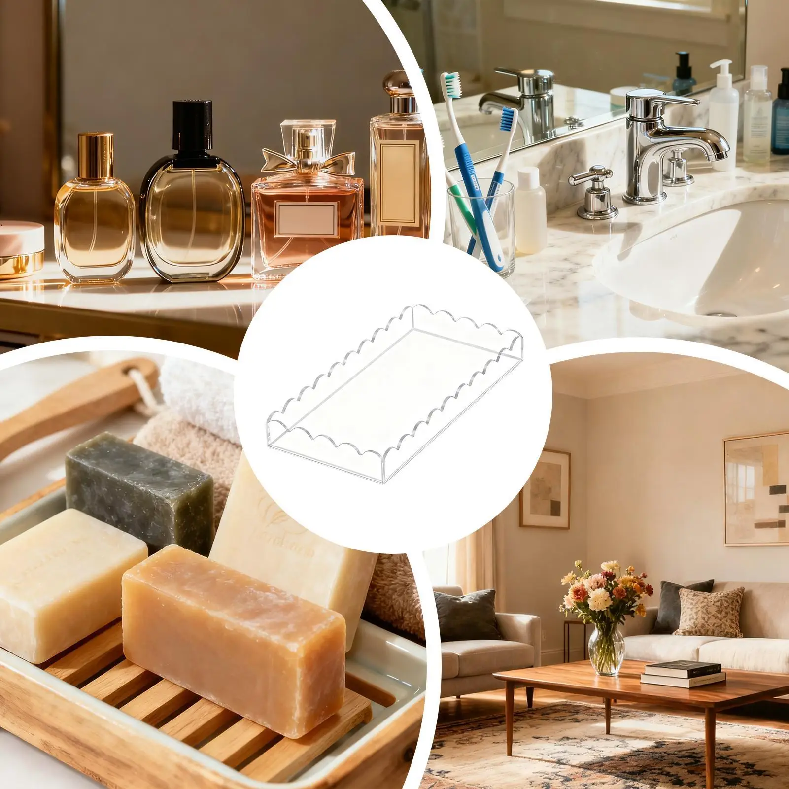 

Acrylic Trays For Display Scalloped Catchall Organizer Acrylic Vanity Tray For Counter Desk Dresser Sink Cabinet Shelf Cupboard
