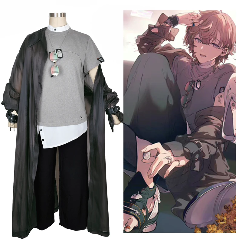 Nijisanji Vtuber Kuzuha Virtual Anchor Grey Shirt With Sunwear Outfit Daily Cosplay Costume F