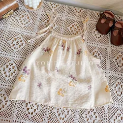 Girls Halter Tops Summer New Korean Fashion Cute Sleeveless Printed Simple and All-match Halter Tops Girls Clothes
