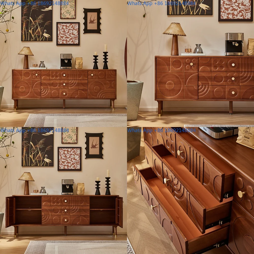 French Style 5 6 Drawer Cabinet Modern Simple Entry Living Room Storage Cabinet Vintage Carved Solid Wood Sideboard