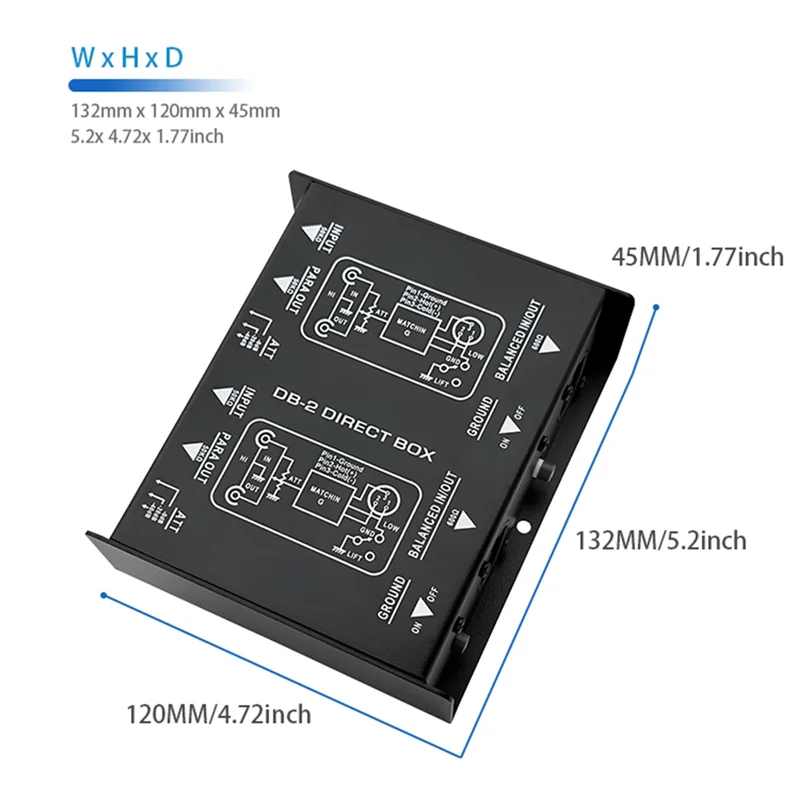 B03B-Possive DI Box 2 Channel Audio Possive DI Box Direct Box Guitar Bass Active Audio Converter