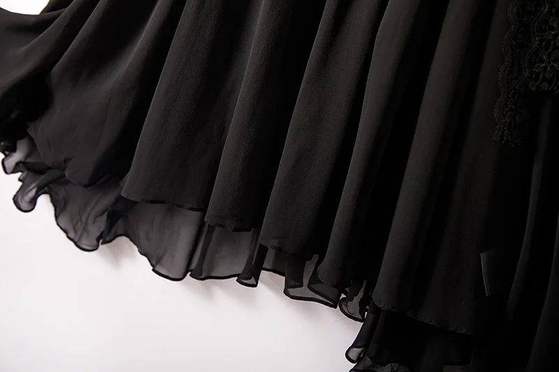 Birdsky, 1 peça feminina gola redonda vestido solto ajuste faixa de renda 100% seda amoreira real preto, S-1028