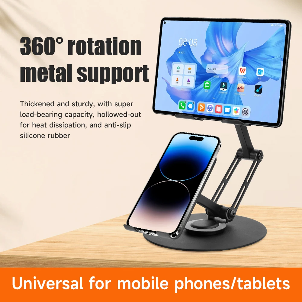 

Innovative Dual-Purpose Two-In-One Metal Rotating Tablet Phone Stand Multi-Function Carbon Steel Desktop Organizer Durable