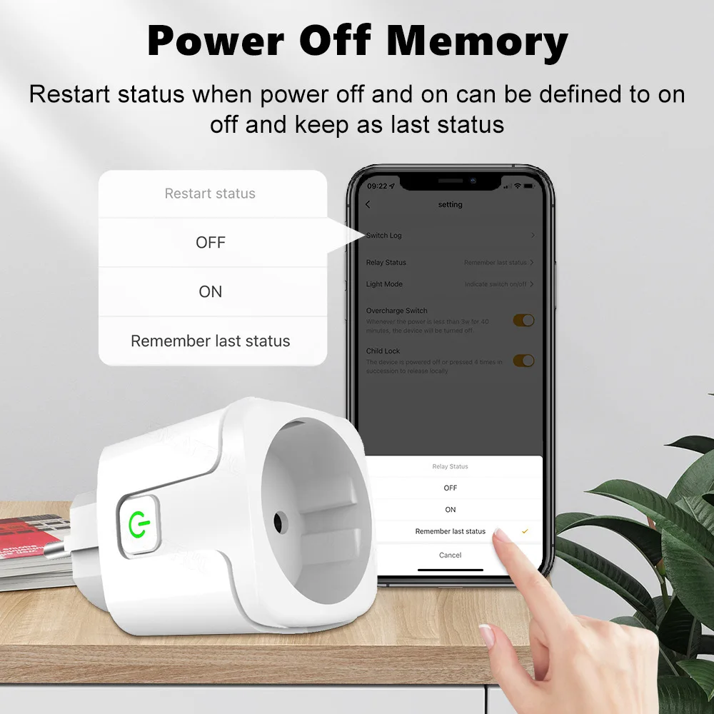 Matter WiFi Smart Plug EU 16A/20A Smart Socket Power Outlet Home Appliance for HomeKit SmartThings Works with Siri Alexa Google