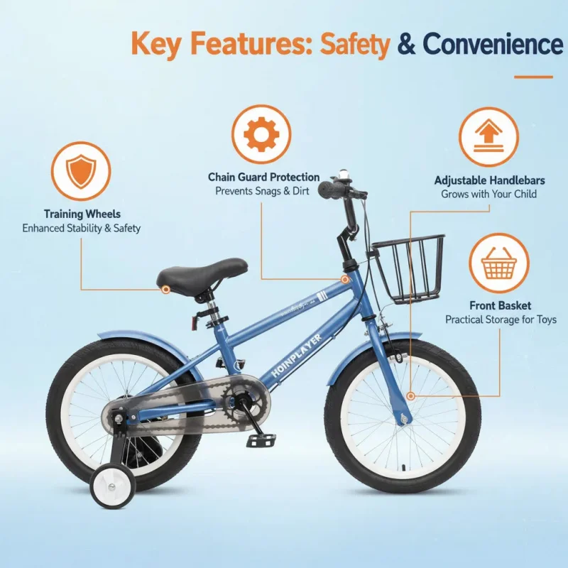دراجات الأطفال للأولاد والبنات من سن 3 إلى 10 سنوات باللون الأزرق، مناسبة لـ 16-20 بوصة، خفيفة الوزن وآمنة. #4