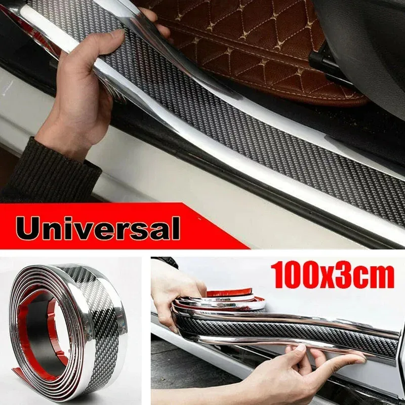 

Car Door Sill Anti-Collision Strip (Carbon Fiber Silver) – 3cmx1m Side Protection, Front Bumper Guard, Universal Replacement for
