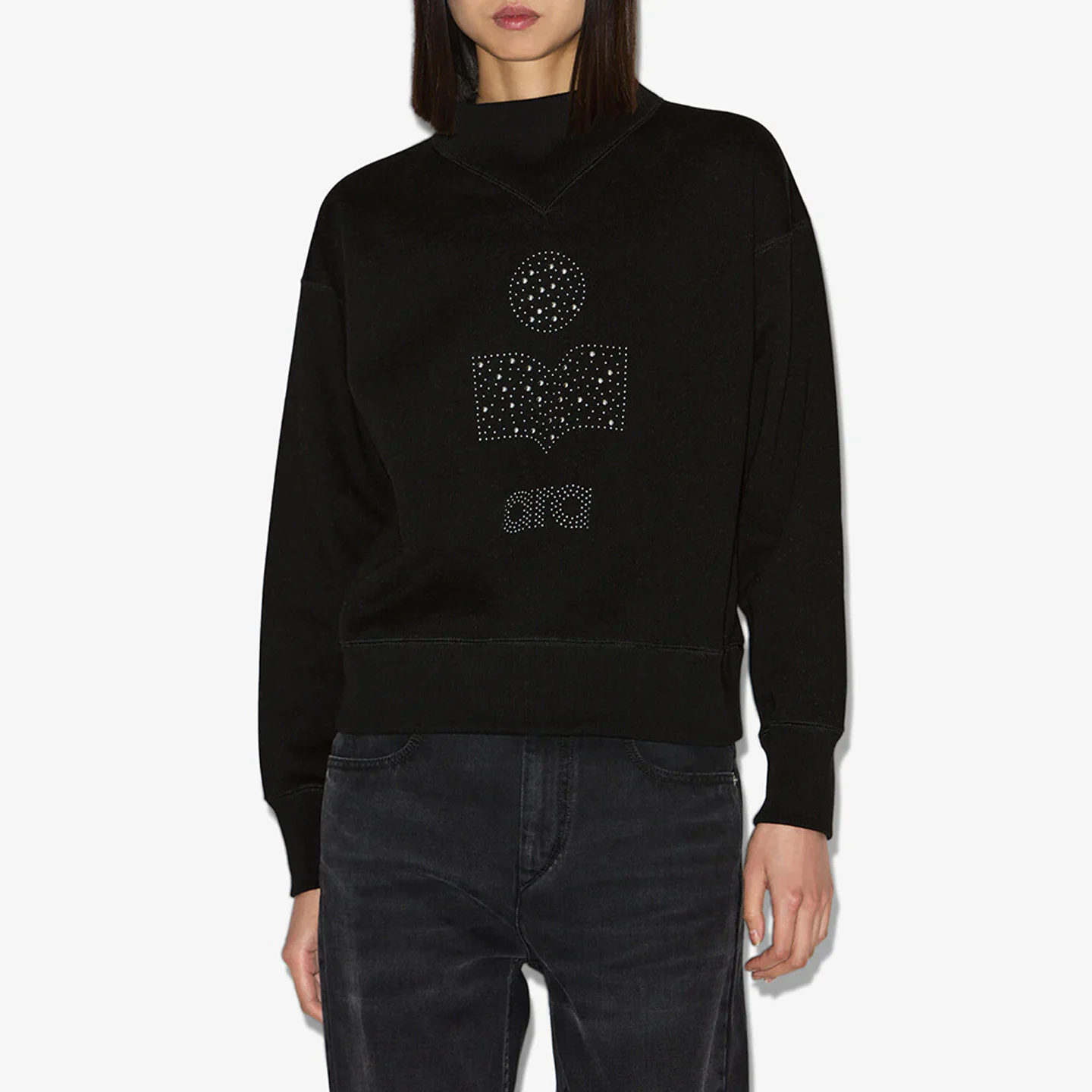 Spring 2026 Women's Classic Letter Pattern Bead Embellished Half High Collar Sweatshirt Casual Cotton Long Sleeve Top