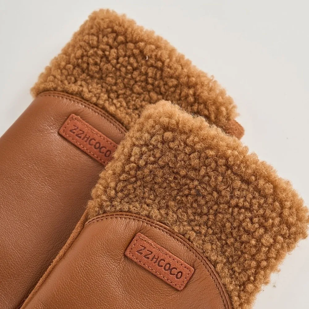 جديد بولي Leather قفازات الشتاء الجلدية الدافئة لامب الصوف قفازات شاشة لمس شاشة ملموس يندبروف يندبروف الباردة برهان قفازات النساء