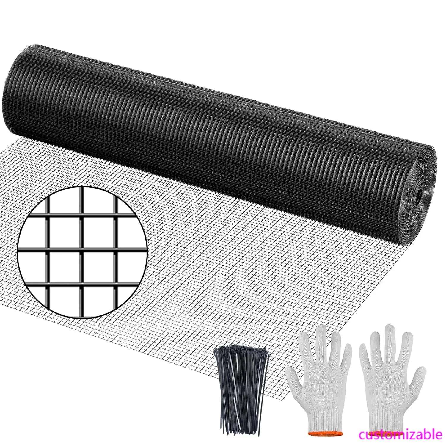 

Hardware Cloth, 1/2 inch 48" x 100' Galvanized Chicken Wire Fence, 19 Gauge Vinyl Coated Wire Mesh Roll, Black Welded