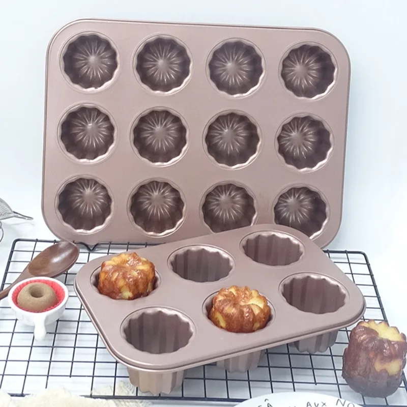 

4/6/9/12 Cavities Dessert Custard Bakeware Non-Stick Carbon Steel Cannele Mould Cake Pan Canele Mold Baking Tool