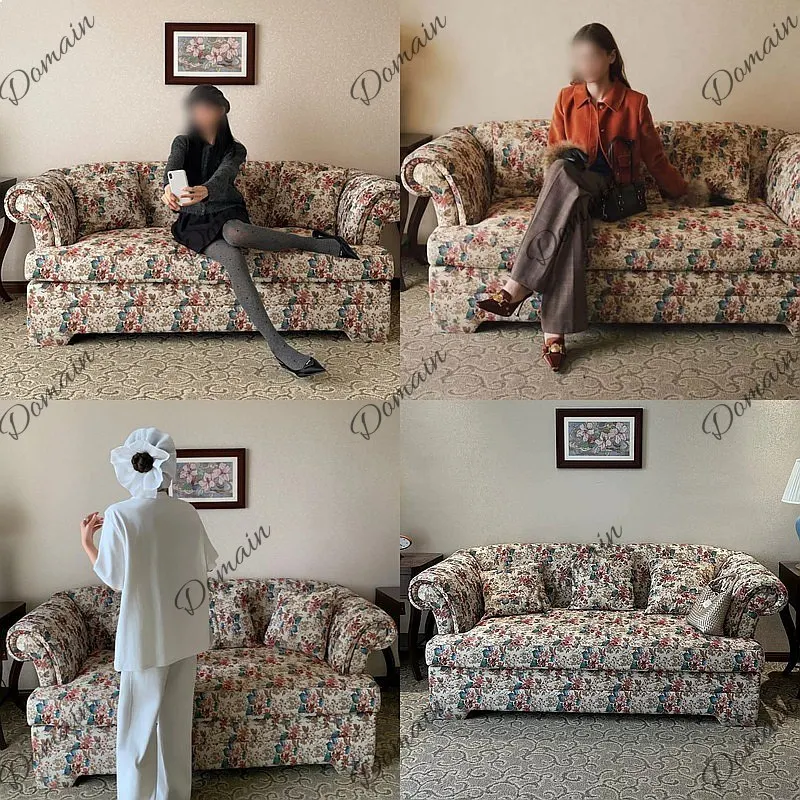 French retro style bed and breakfast color fabric sofa small apartment living room pastoral photography double three