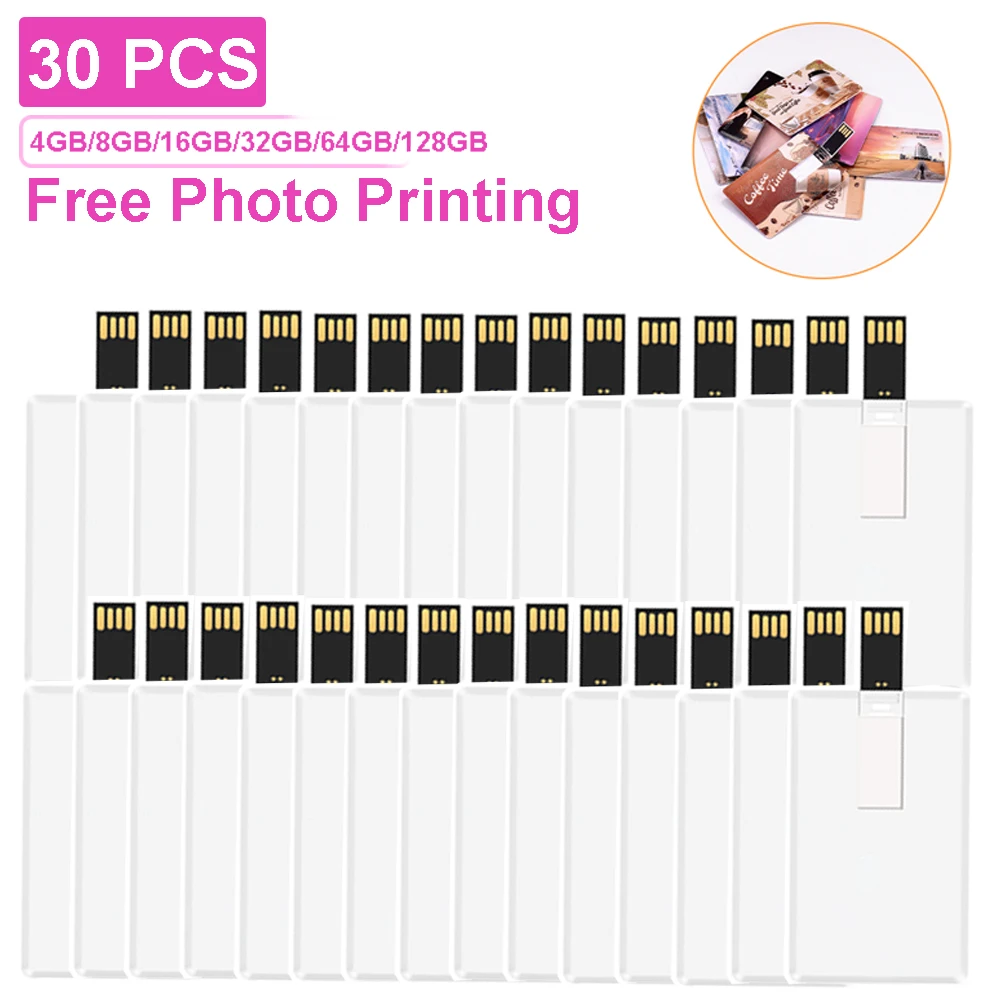 30 개/몫 라운드 USB 플래시 드라이브 128GB 스튜디오 명함 펜 드라이브 64GB 무료 컬러 인쇄 메모리 스틱 32GB 크리 에이 티브 선물