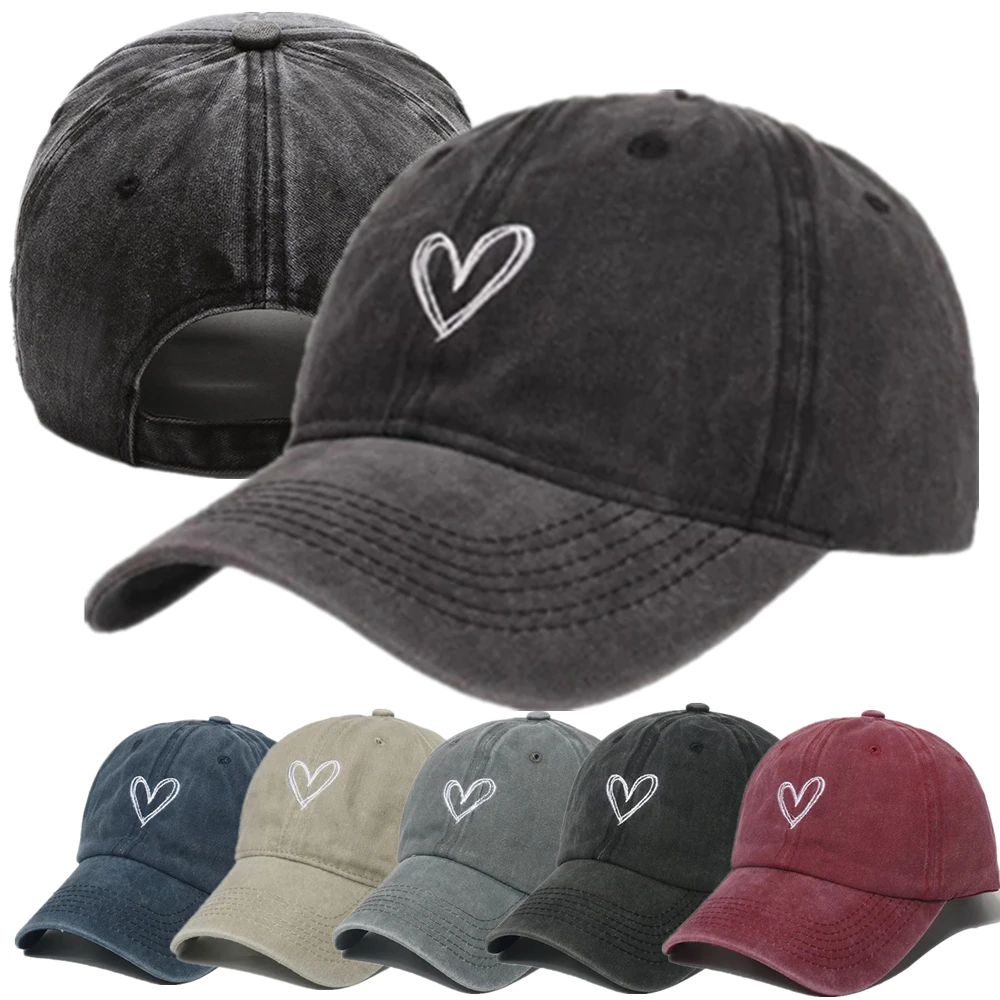 New Outdoor Fashion Sport Baseball Caps For Women Love Heart Embroidery Hat Cap Female Washed Cotton Dad Hat