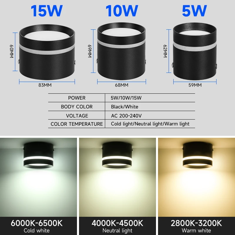 Simple Trimless Surface Mounted Highlight 5W 10W 15W Light Led Cob Downlight Adjust Down Lights Design/Led Downlight/Downlight