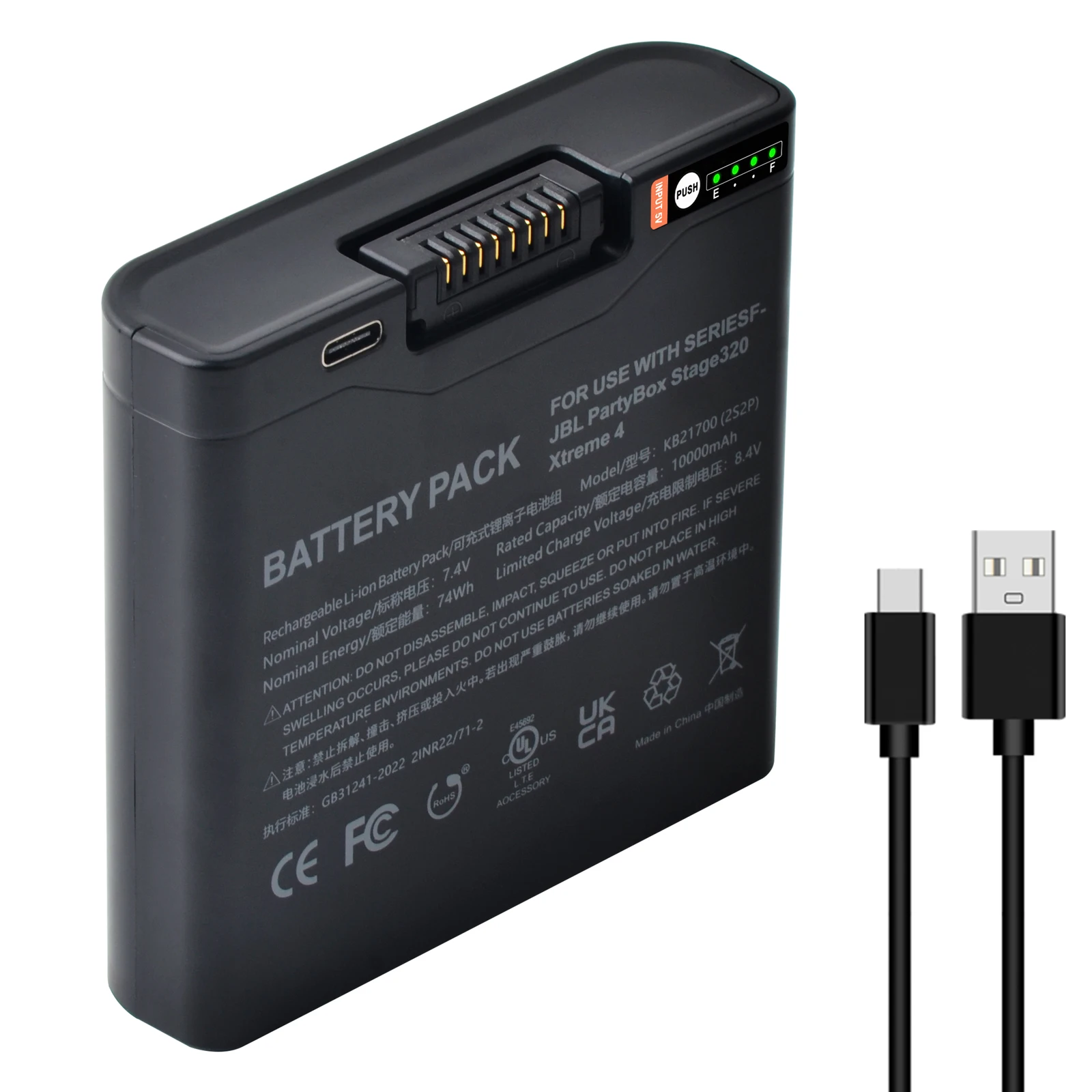 

10000mAh 7.4V KB21700 Battery High Capacity Li-ion Battery with LED Indicator KB21700 For JBL Xtreme 4 JBL PartyBox Stage 320
