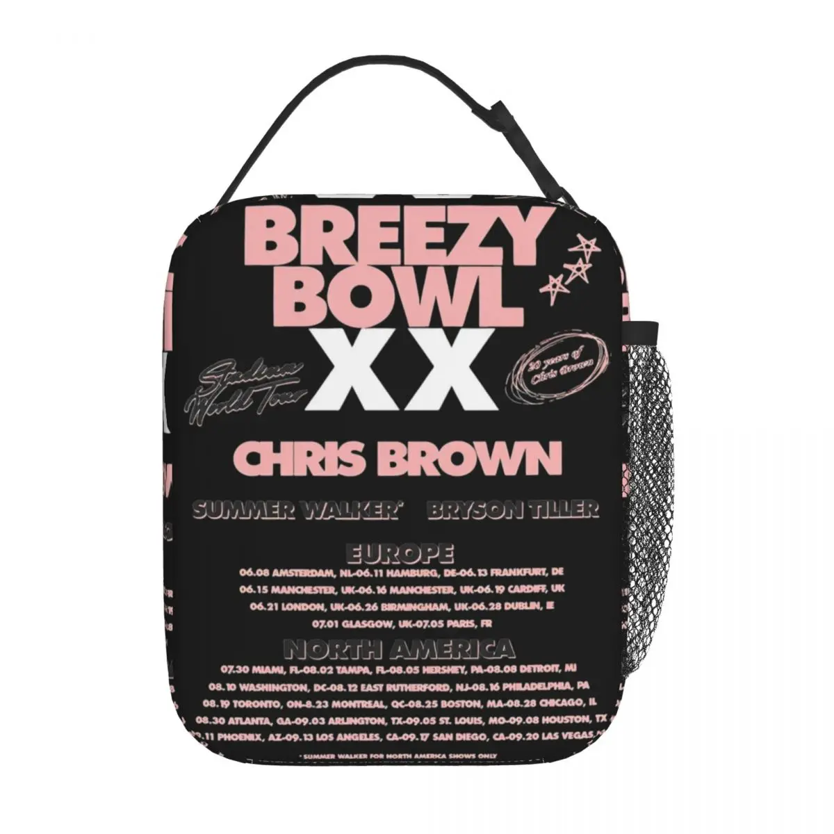 

Chris Brown Breezy Bowl XX Tour 2025 Insulated Lunch Bags Food Container Bags Reusable Cooler Thermal Lunch Boxes For Travel