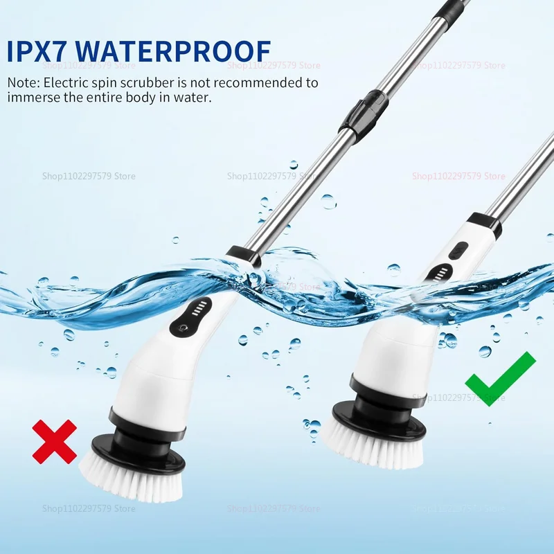 電動掃除ブラシ、2段階調整可能、ワイヤレスコードレス回転式フロアスクラバー、調整可能な延長ハンドル付き、家庭用およびフロア用に最適