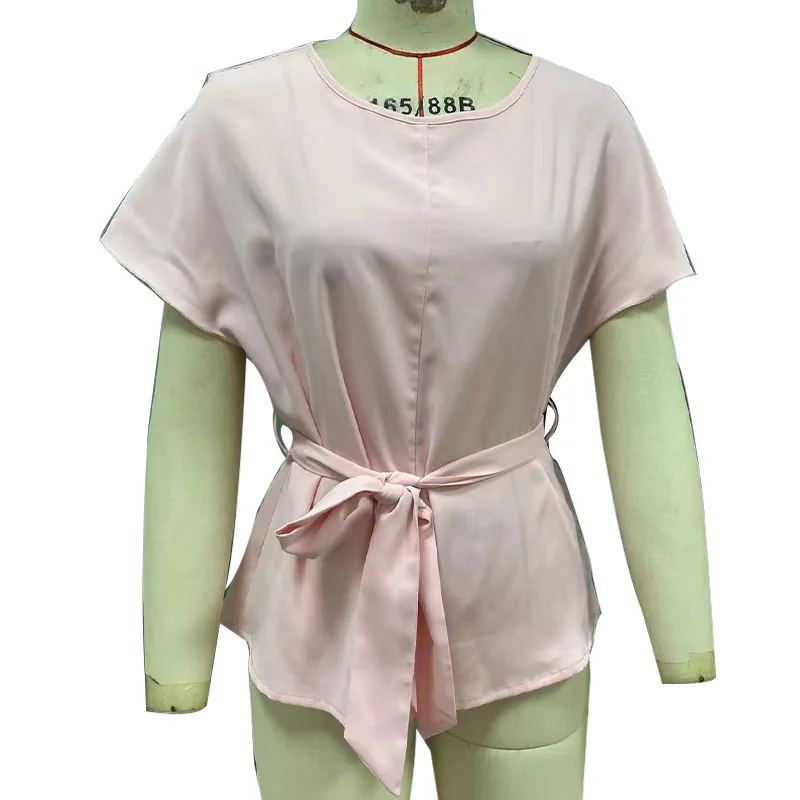 Chemises pour femmes de Style euro-américain, chemisier fin élégant à manches courtes avec ruban et cordon de serrage, été 2025