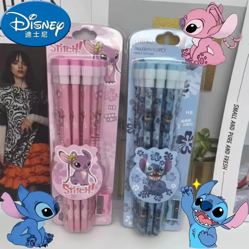 12pcs/set Disney Anime Lilo & Stitch Pencil Set with Sharpener Cartoon Stitch Pencils School Stationery Supplies for Kids Gifts