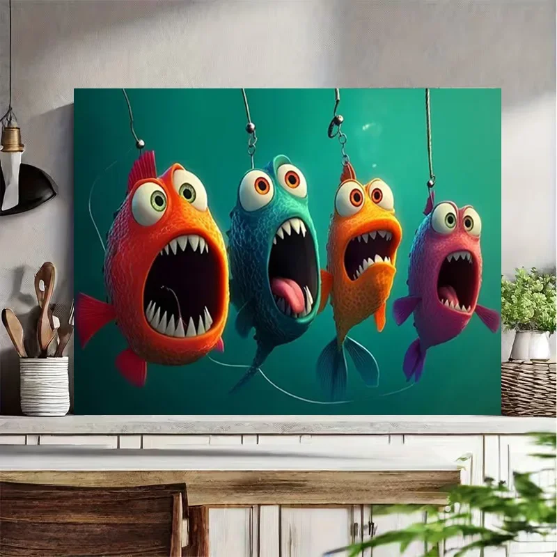 Multiple sizes 1pc frameless Canvas Painting,Funny Cartoon Fish Hobby Mural Poster and Prints Canvas Painting Wall Art Pictures