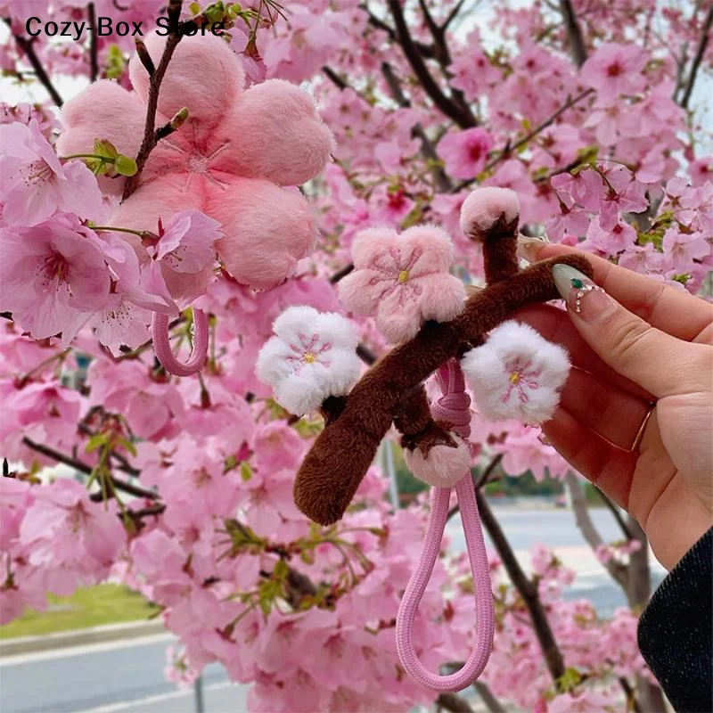[ZY]Cute Cartoon Plush Cherry Blossom Deer Keychain Creative Flower Filling Doll Pendant Backpack Decoration Accessories[ZY]