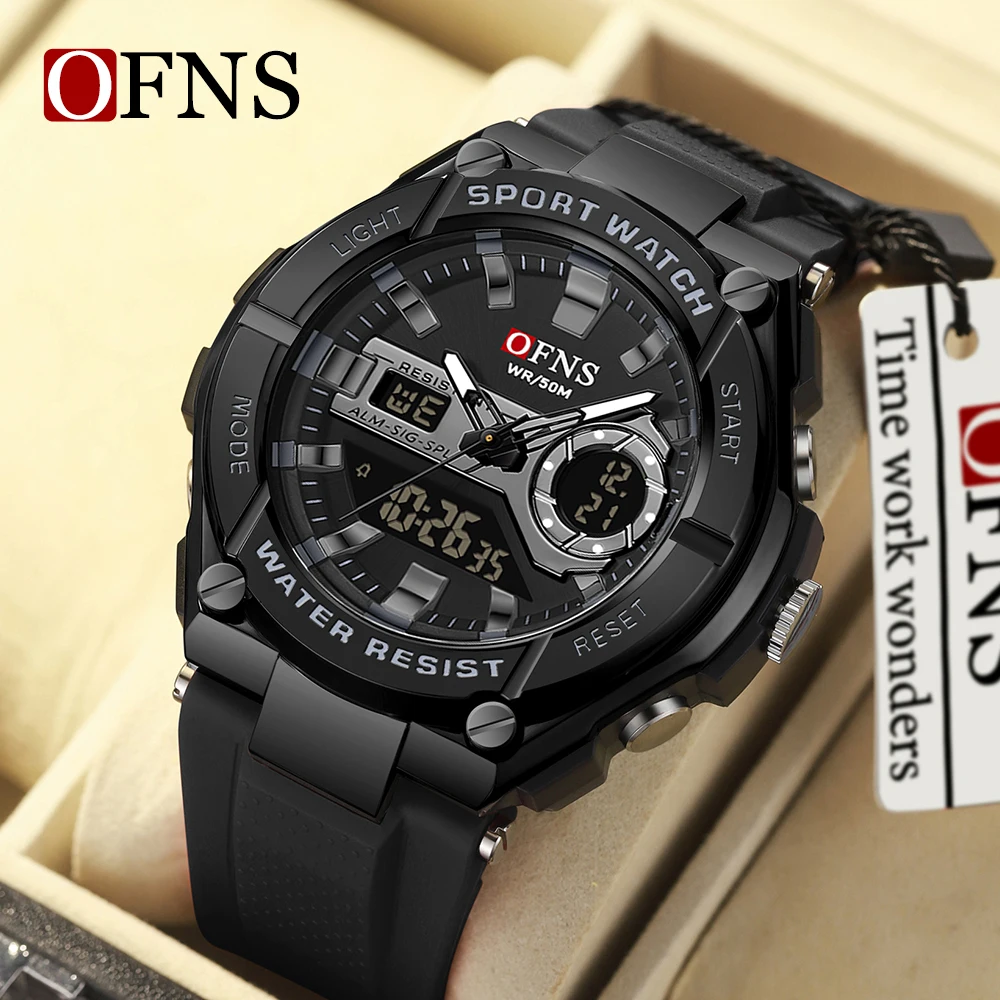 OFNS-Montre à quartz étanche pour homme, style décontracté, sport, militaire, numérique, LED, nouvelle collection 3123