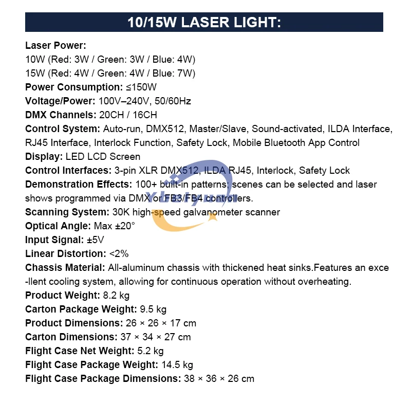 15W Vollfarbige RGB-Animations-Laserbeleuchtung ILDA, RJ45, DMX, Mobile App-Steuerung Bühnenlaser für Disco, DJ, Bar, Hochzeit, Party – Detail 8
