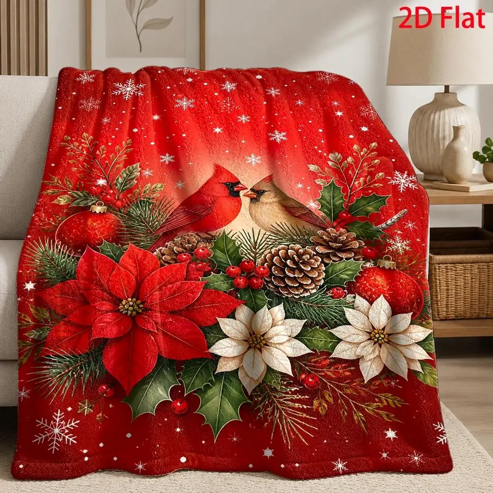 Golden Luxury Christmas Blanket Santa Sleigh Reindeer Flying Flannel Throw Elegant Warm Plush Fleece Cover for Bed Sofa