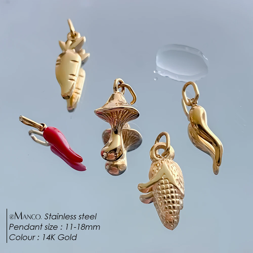 EMANCO Stainless Steel Charms Collection Playful Style Enamel Vegetable Elements Lemon Slice, Red Chili, DIY Jewelry Making