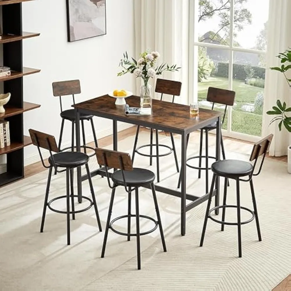 

Bar Table and Chairs Set for 6, Dining Table 7 Piece Set, Pub Table with 6 PU Leather Bar Chairs for Dinning Room, Bar, Breakfas