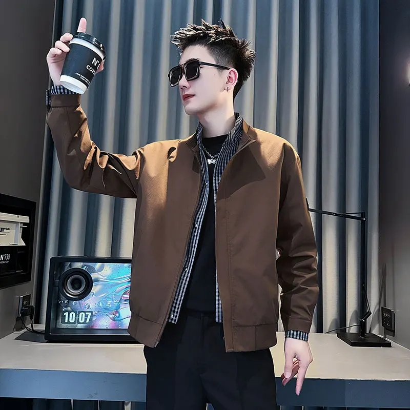 

Мужская клетчатая куртка Slim Fit для высоких мужчин, молодежная, весенне-осенняя, новая, в стиле Social Boy, маленький размер 55, имитация двухслойной верхней одежды