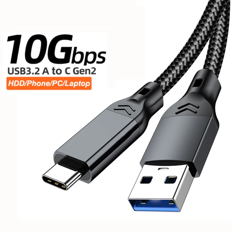 USB 3.2 3.1 Gen2 10Gbps USB-A to Type C Cable USB-C Data Transfer Cable QC 3.0 60W Fast Charging Cord For USB HUB SSD Box Wire