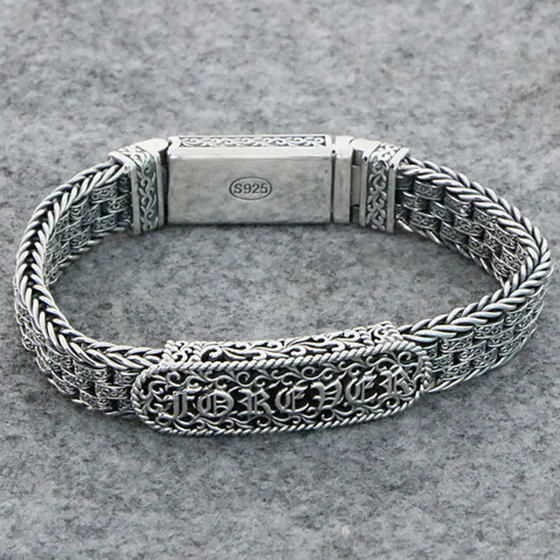 Thai Silver China-Chic Handmade Creative Bracelet Men's 925 Sterling Silver Female Seiko FOREVER Personality China-Chic Vintage