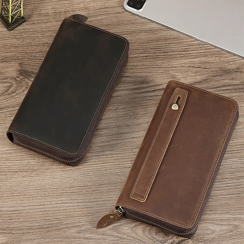 New men's handbag - Wild Horse leather vintage long style clutch bag for men genuine leather business-style zipper wallet