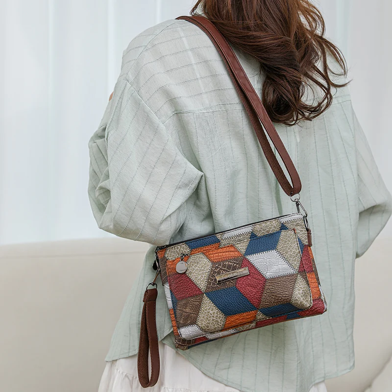 Luxury PU Leather Women\'s Shoulder Crossbody Bags High Quality Women Handbag Patchwork National Style Female Messenger Tote Sac