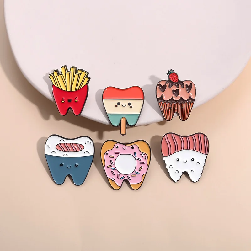 Cute Teeth Dessert Enamel Brooch Pins Creative Food Cartoon Custom Backpack Hat Lapel Badge Jewelry Gift Decorative Wholesale