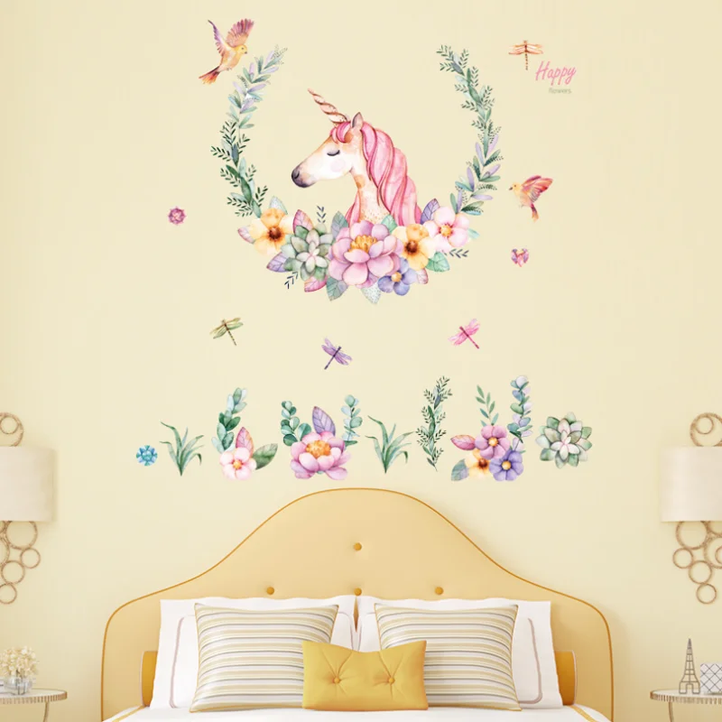 60*90cm Cartoon Cute Unicorn Sticker DIY Scrapbook Girl Bedroom Bedside Wall Decoration Self-adhesive Wall Scene Static Stickers