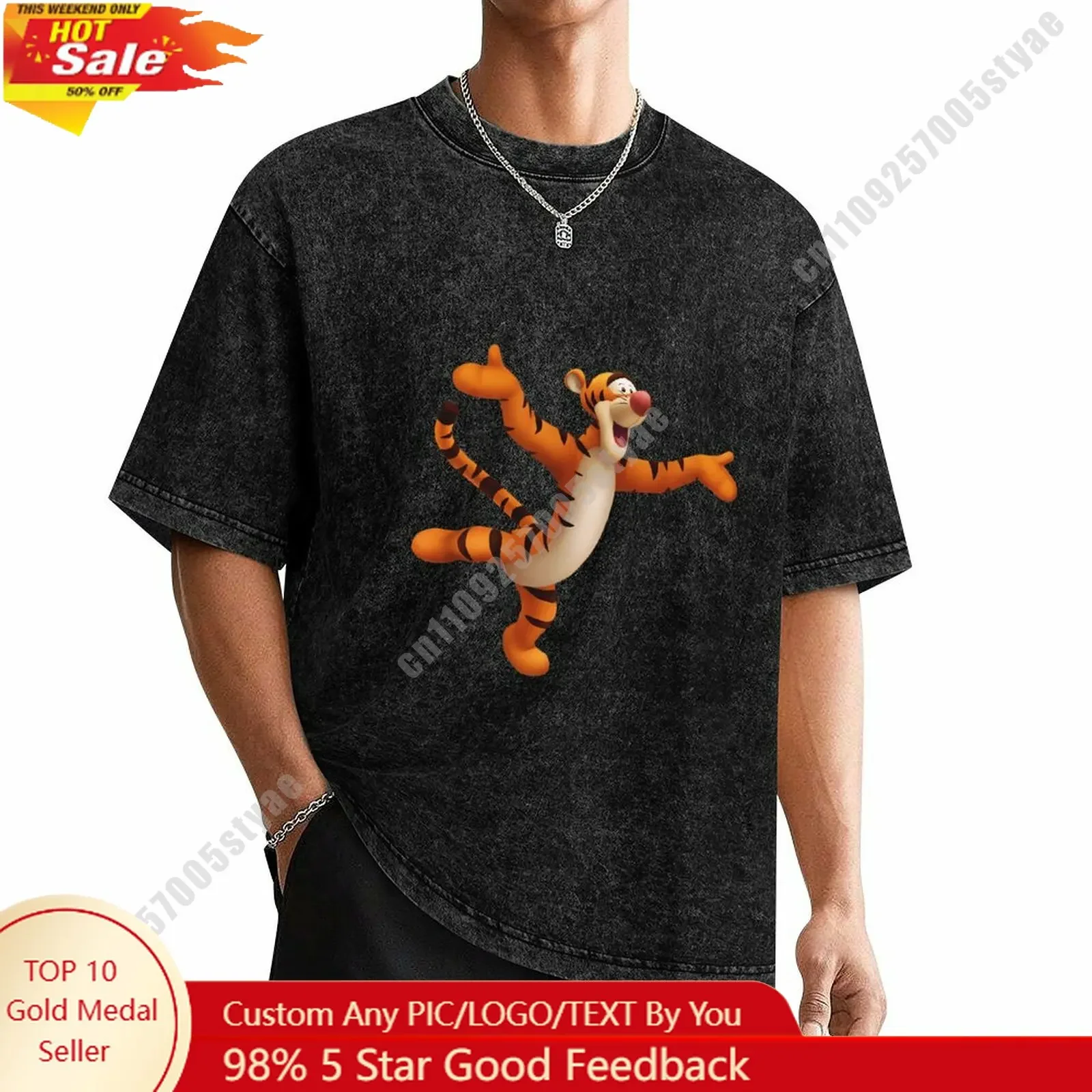 

Tigger T Shirt Disney Customizable Personalize Your Own Design Heat Transfer Printing Vintage Washed Dropped Shoulder T-shirt