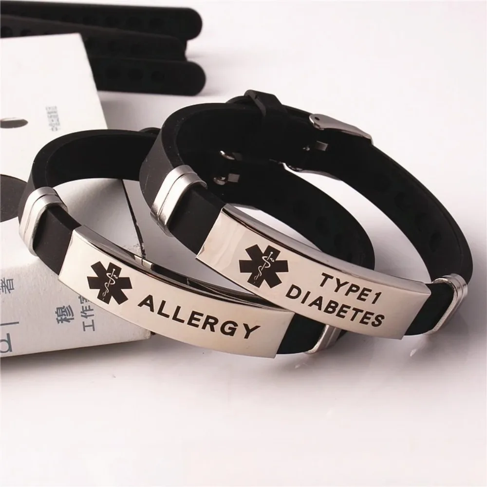 TYPE 1 DIABETES Men's Bracelet Silicone Medical Alert ID Bangle ICE Emergency Wristband Personalized Men Woman Jewelry