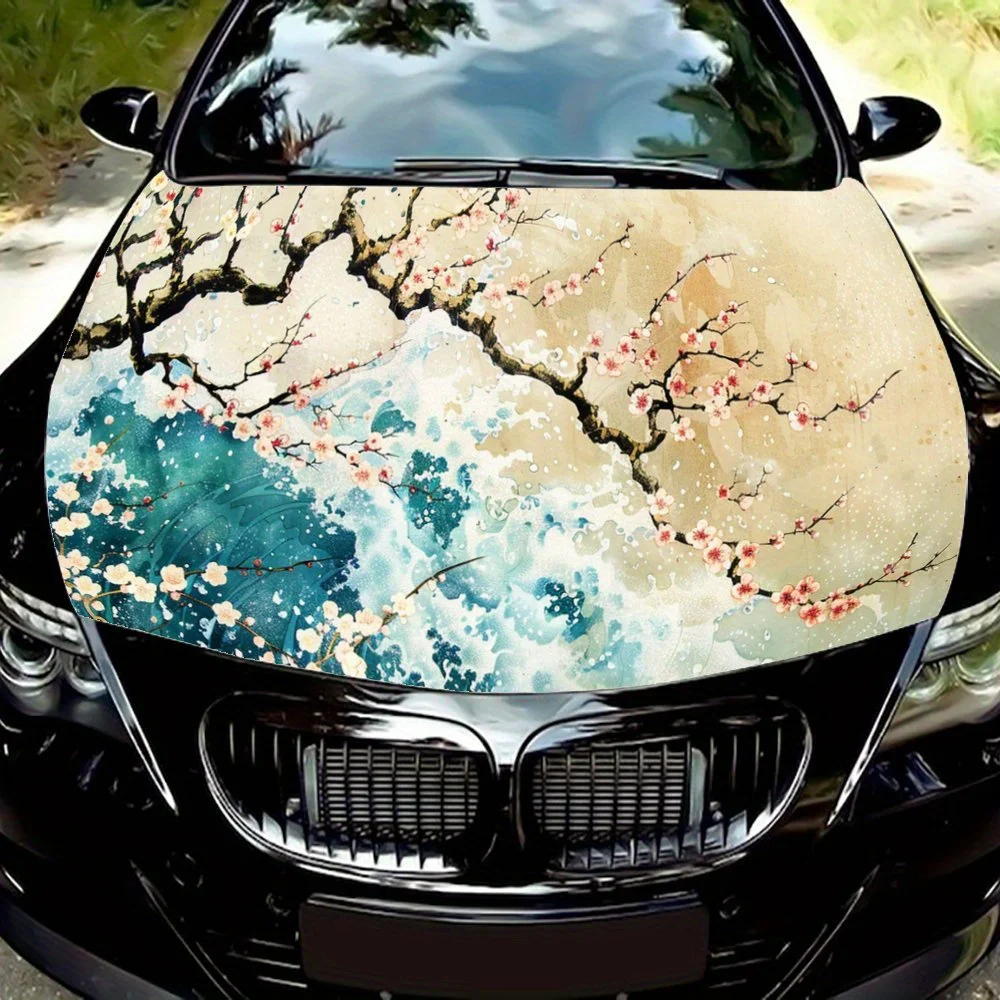 

Japanese Wave Plum Blossom Car Hood Wrap Color Vinyl Sticker Truck Graphic Bonnet Auto Accessories Decoration Protect Decal Gift