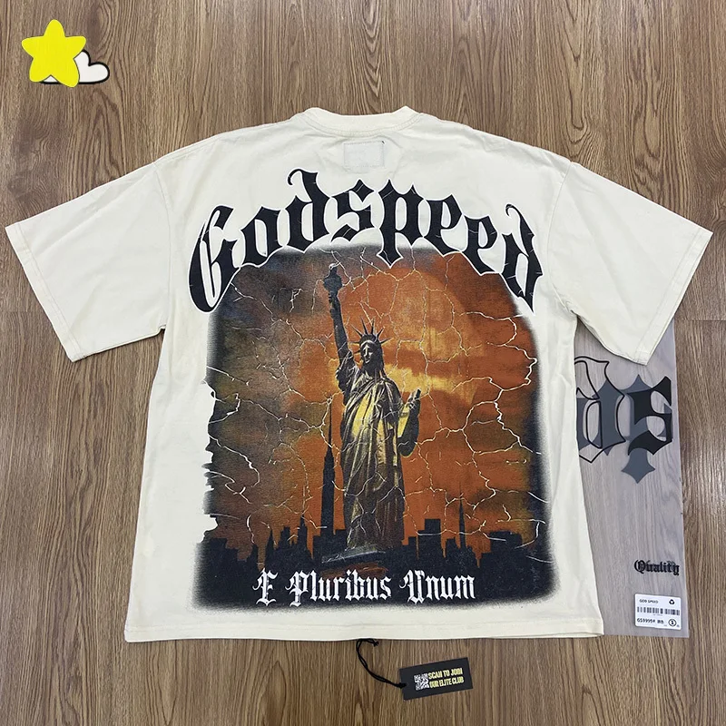 

2025 Vintage Washed Black Apricot Classic Sculpture Graphics Print God Speed T-Shirt Best Quality Cotton Oversized Godspeed Tee